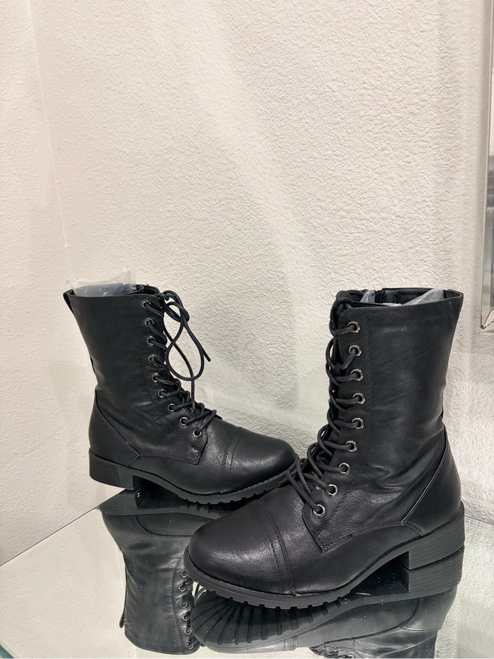 Black Lace-Up Combat Boots - Women